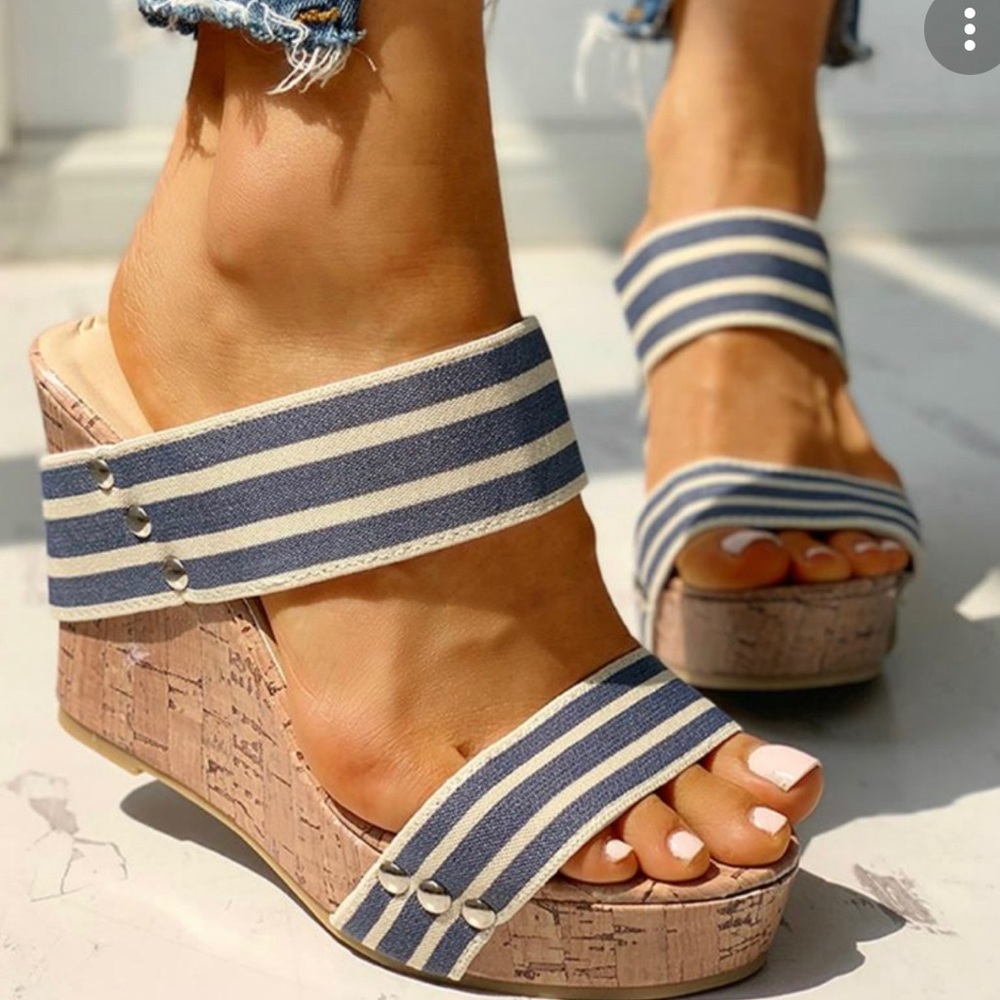 Striped Sandals Wedges